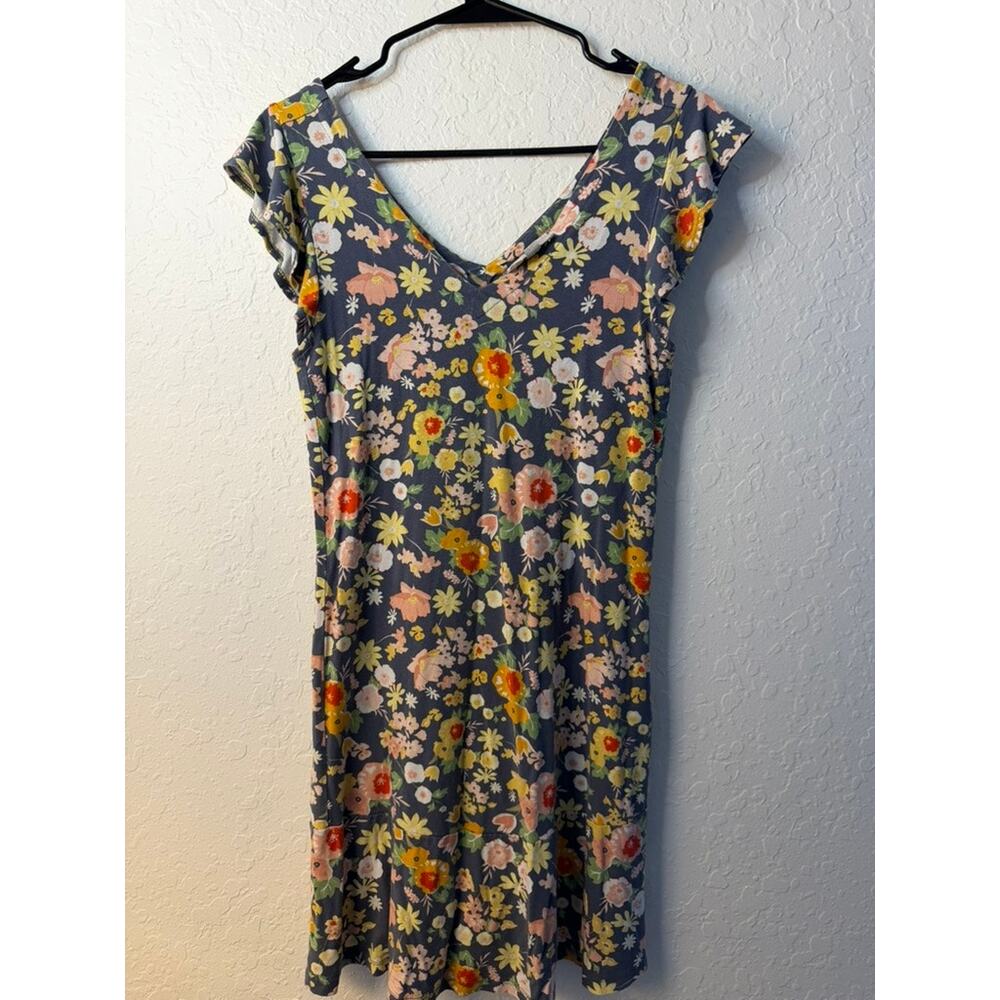LOFT Outlet Petite Navy Floral Print V-Neck Flutter Sleeve Skater Dress Size SP